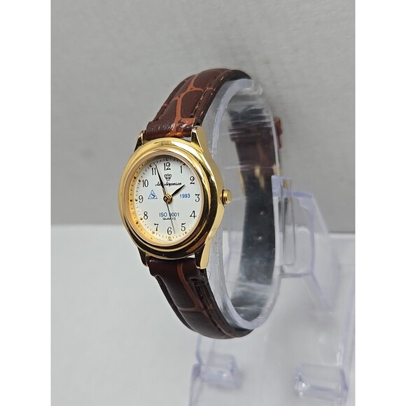 Jules Jurgensen ISO 9001 Quartz 1993 Gold Tone Watch New Battery Leather Band - Picture 2 of 12
